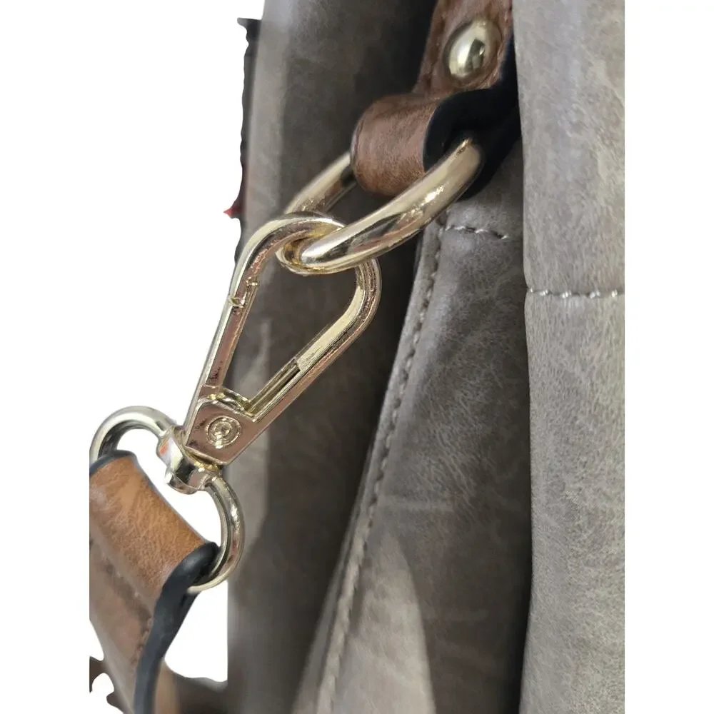 Jen& CO Satchel Adjustable Strap Crossbody Handbag Purse, Warm Grey New